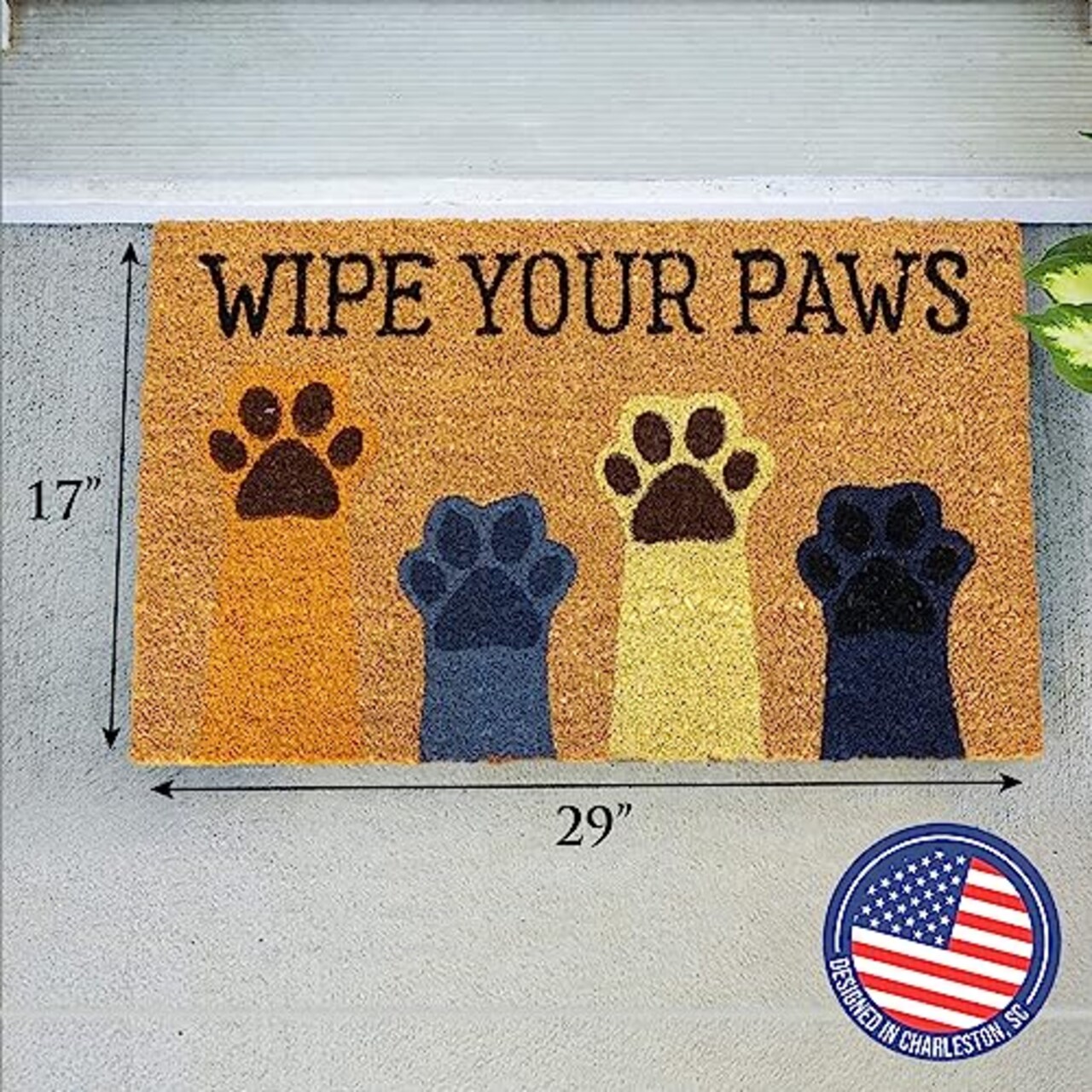 Wipe Your Paws Natural Coir Doormat Anti-Slip Rubber Back | 17" x 29" Perfect for Outdoors | Low Maintenance Animal Welcome Mat | Colorful and Fun Pet Approved